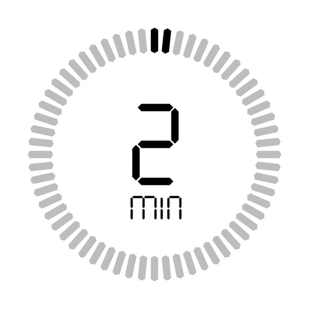 2 dakika, kronometre vektör simgesi, dijital zamanlayıcı. Saat ve saat, zamanlayıcı, geri sayım sembolü. - Vektör, Görsel