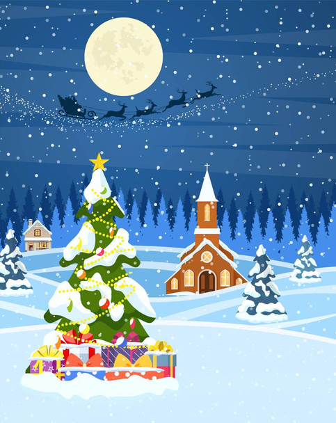 Christmas landscape background with snow and tree - Vector, Image