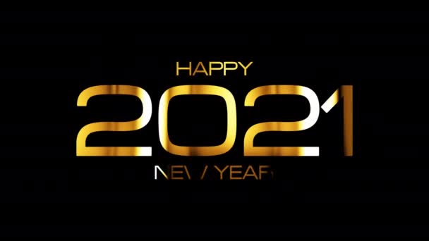 Feliz Año Nuevo 2021 texto dorado brillante con la luz de bucle brillante efecto de animación en negro. Diseño de tipografía de bucle inconsútil 4K 3D. 2021 año nuevo celebración festival signo de oro elemento de texto de color. - Imágenes, Vídeo