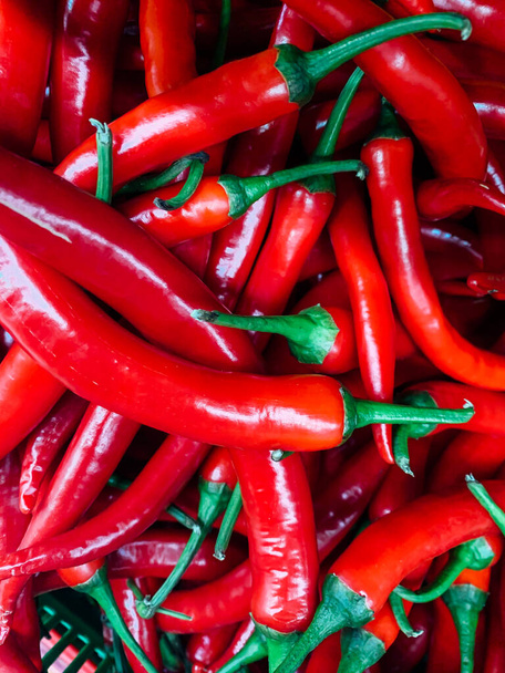 πολλές ώριμες πικάντικες πιπεριές τσίλι για μαγείρεμα ως φόντο - Φωτογραφία, εικόνα