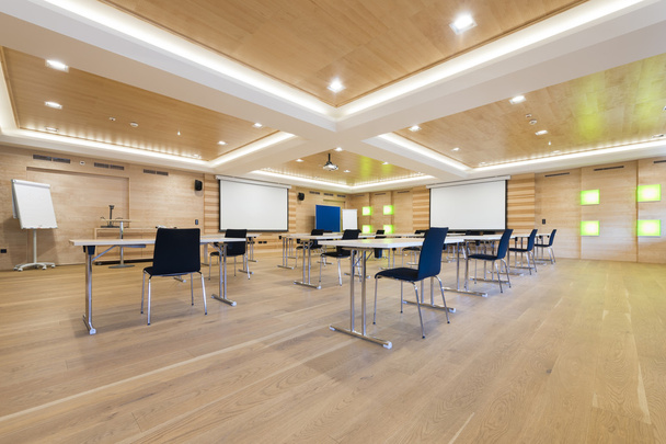 Flipchart and projection screens in wooden conference room - Photo, Image