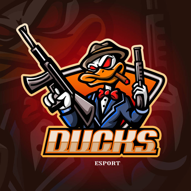 Duck mafia maskotka esport projekt logo. - Wektor, obraz