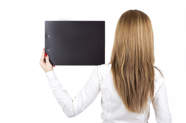 Girl in office style the tablet - Foto, imagen