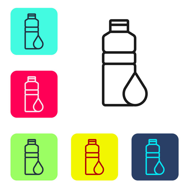 Black Line Fitness Shaker Symbol isoliert auf weißem Hintergrund. Sport-Shakerflasche mit Deckel für Wasser und Proteincocktails. Setzen Sie Symbole in farbigen quadratischen Tasten. Vektor. - Vektor, Bild
