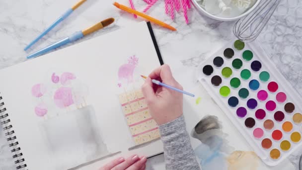 mujer pintura con pintura acrílica sobre lienzo, aprendizaje de proyectos de arte. - Metraje, vídeo