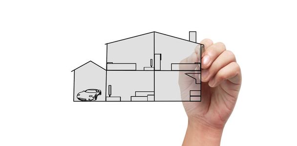 Крупним планом Рука малювання будинку модель
 - Фото, зображення