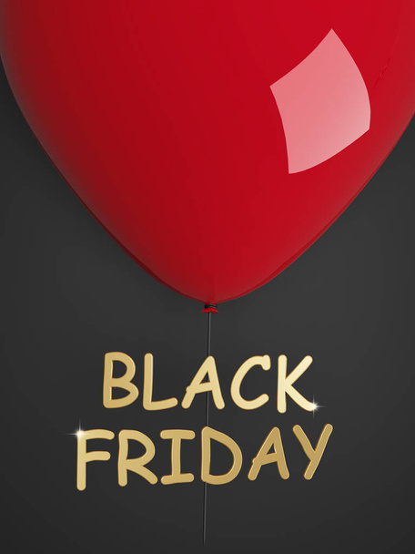 3d render - 3D image Black Friday. balloon on the black background, New Year and Christmas design. Xmas background. - Φωτογραφία, εικόνα
