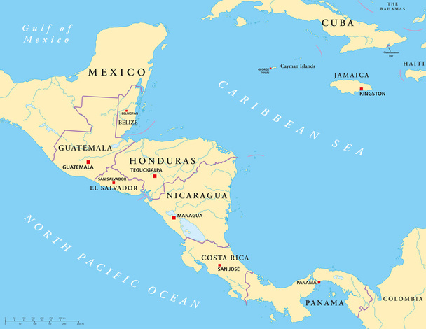 Central America Political Map - Vector, Image