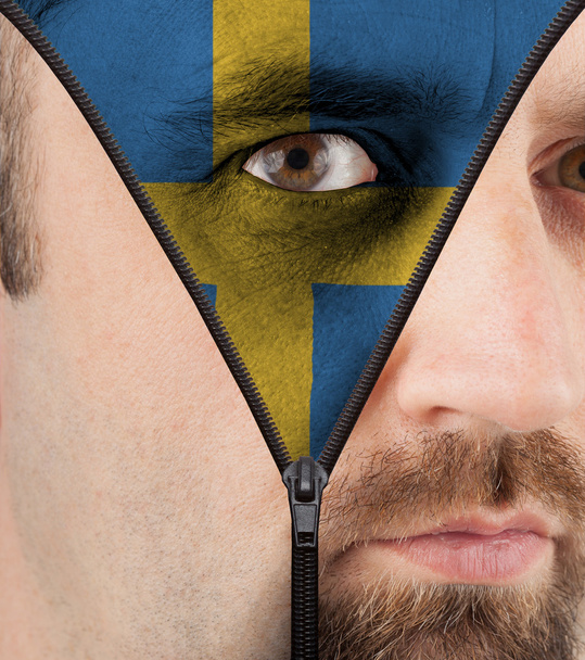 Unzipping face to flag of Sweden - Photo, Image