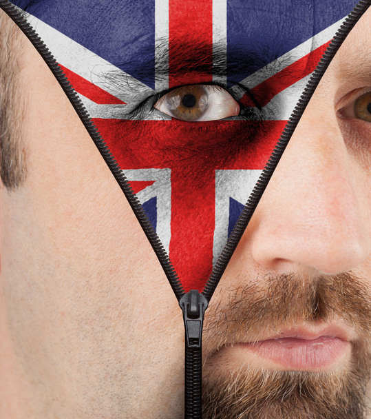 Unzipping face to flag of England - Photo, Image