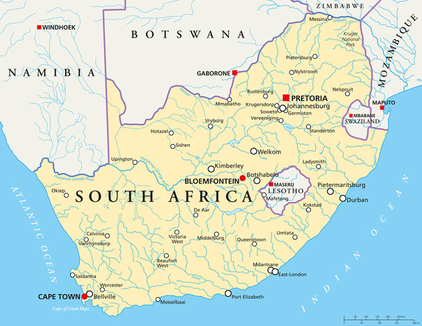 Südafrikas politische Landkarte - Vektor, Bild
