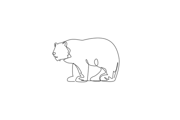 Одна сплошная линия рисунка гигантского медведя гризли. Охрана национальных парков животных под угрозой исчезновения. Концепция сафари. Модная векторная графическая иллюстрация - Вектор,изображение