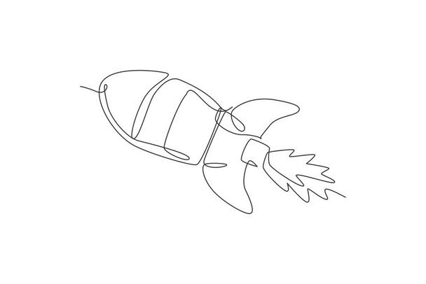 Single continuous line drawing rocket launch fly into the sky universe. Vintage spacecraft rocketship. Simple retro outer space vehicle concept. Trendy one line draw graphic design vector illustration - Vector, Image