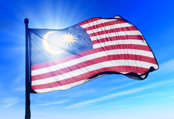 Μαλαισία σημαία κυματίζει με τον άνεμο - Φωτογραφία, εικόνα