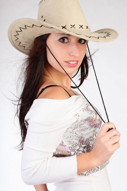 kovboy şapkalı bir genç bayan - Fotoğraf, Görsel