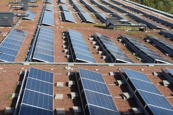 aurinkokeräinkenttä ja aurinkosähkö kestävän energian ja sähkön tuottamiseksi - Valokuva, kuva