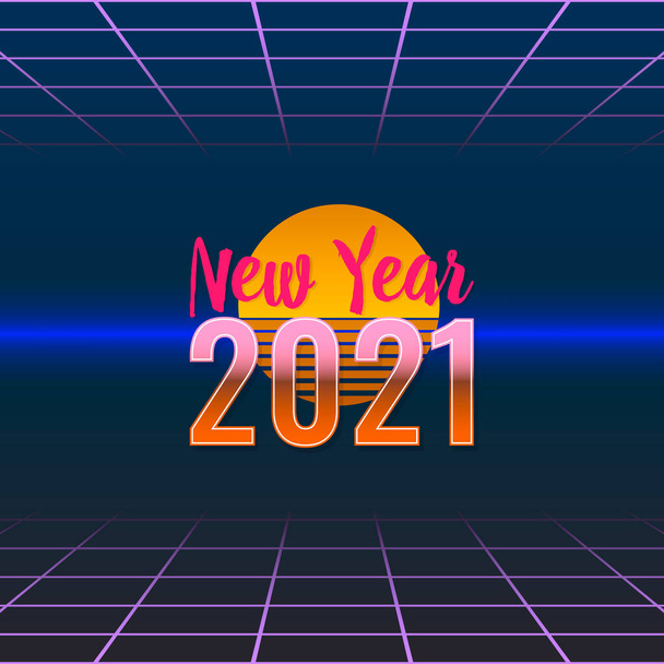 kleurrijke eenvoudige vector illustratie van poster of wenskaart van de nieuwe 2021 in de stijl van de jaren 80 - Vector, afbeelding