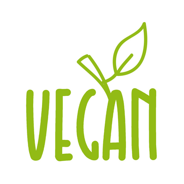 Vegan jídlo s ikonou listu moderní kaligrafie štětce. - Fotografie, Obrázek