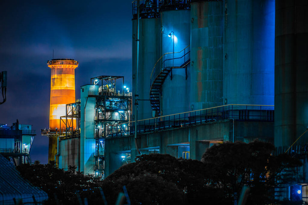 Tovární noční pohled na oblast Keihin - Fotografie, Obrázek