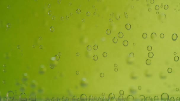 makro pęcherzyki wody na zielonym tle - Materiał filmowy, wideo