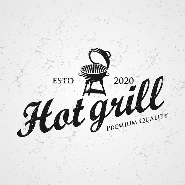 Vintage Grill Barbeque Logo Design Rustic Retro. Grill Bar Design Element in Vintage Style for Logotype, Label, Badge and other design. Fire flame retro vector illustration - Vector, Image
