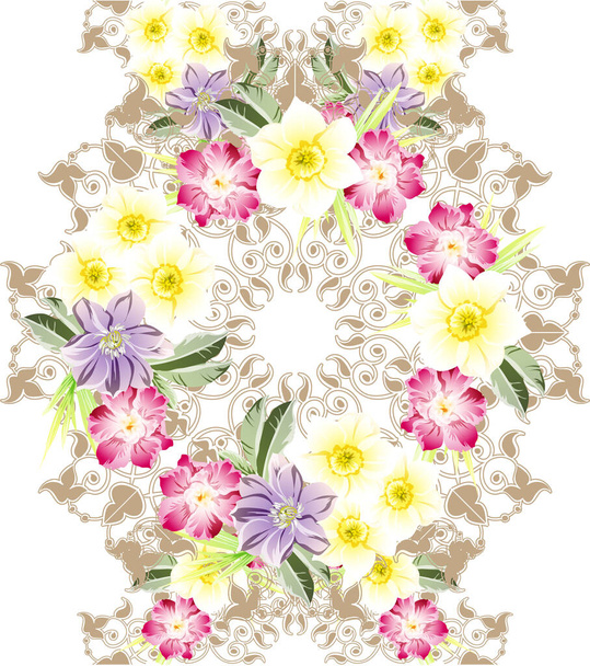 beautiful colorful flowers, seamless vector pattern  - Vektori, kuva