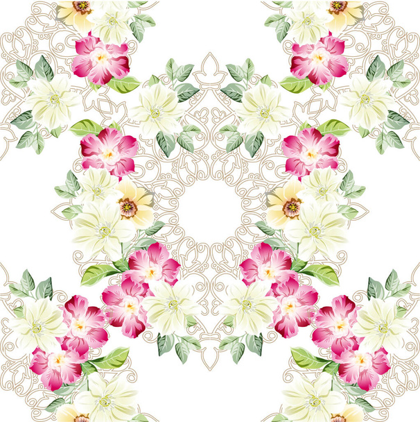 beautiful colorful flowers, seamless vector pattern  - Vector, imagen