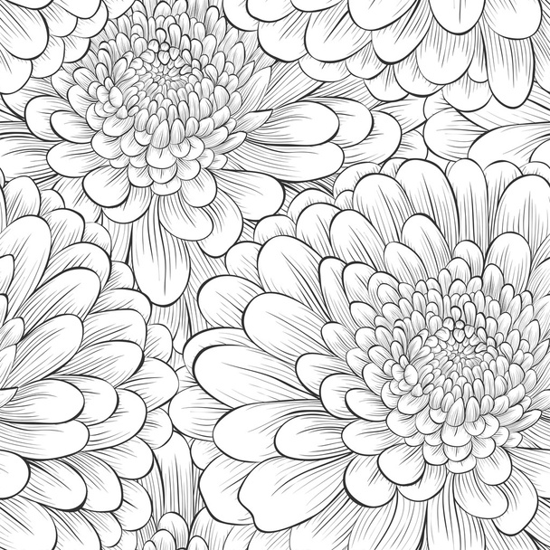 Beautiful seamless background with monochrome black and white flowers. - Vector, Image