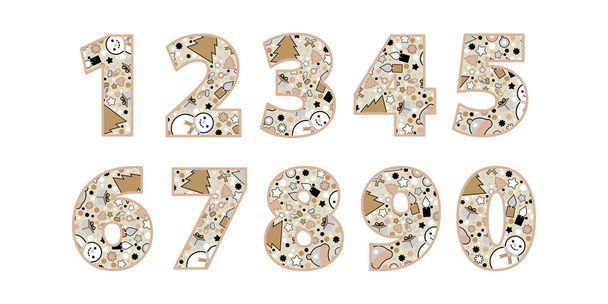 Magic number. Christmas numbers with New year's motifs. Gold, silver and black colors. Vector illustration for web design or print. - Vector, Image