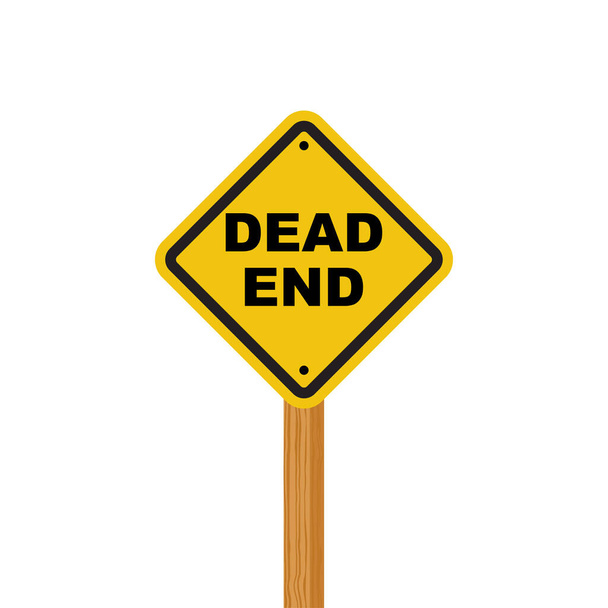 Dead End Sign. The road sign is yellow with black text on a wooden post - Διάνυσμα, εικόνα