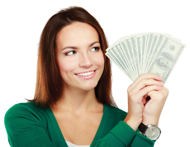 Woman with dollars in her hands - Fotó, kép