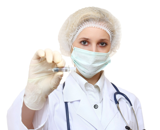 Female doctor holding an injector - Φωτογραφία, εικόνα