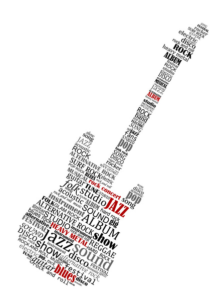 Electric guitar shape composed of music text - Vector, Image