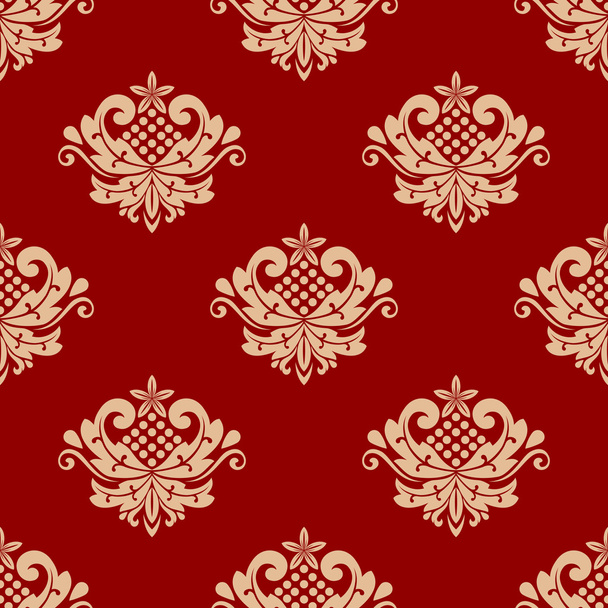 Beige and red floral damask seamless - Vecteur, image