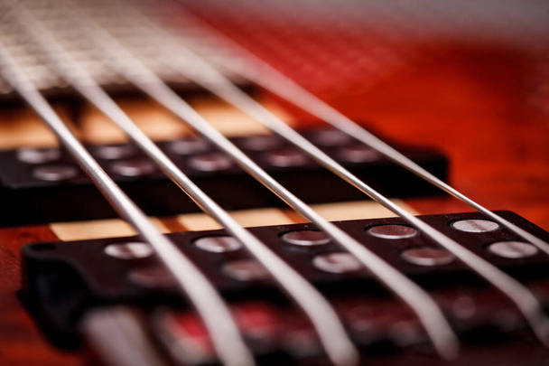 Brown Electric Bass Guitar. Close Up - Photo, Image