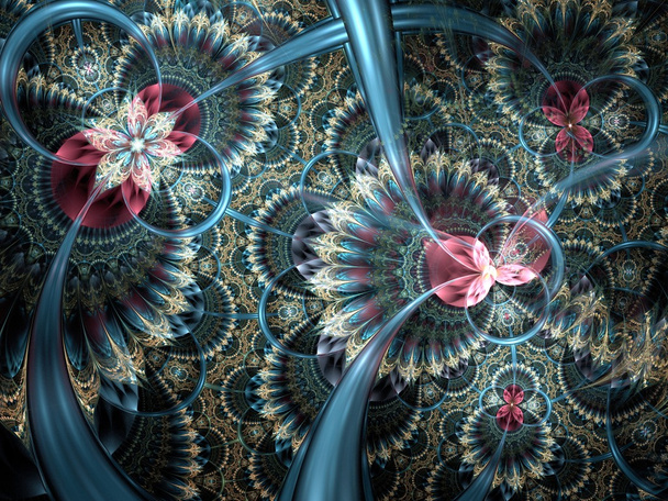 σκούρο fractal πολύχρωμο και μπλε λουλούδι  - Φωτογραφία, εικόνα