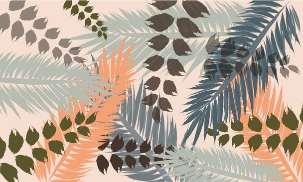 Abstract composition of various tropical twigs and leaves in pastel colors - Vektor, Bild