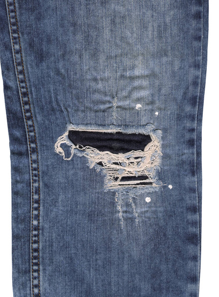 Couture bleu denim coton déchiré jeans tissu texture fond et papier peint  - Photo, image