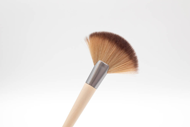 Eco wooden makeup brushe on white background. - Photo, Image