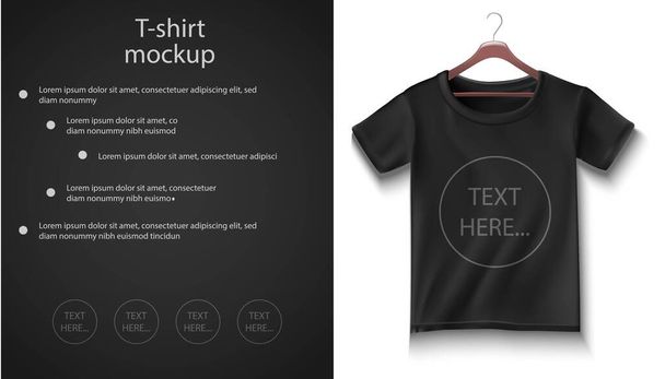 T-shirt vectoriel realsitic 3d de couleur noire. Illustration isolée. Maquette pour votre design personnalisé. - Vecteur, image