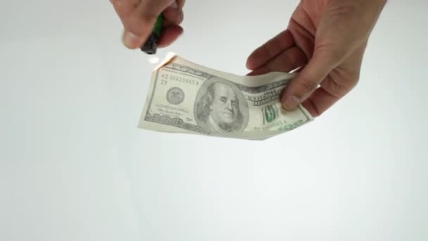 człowiek spalania banknot Dolar - Materiał filmowy, wideo