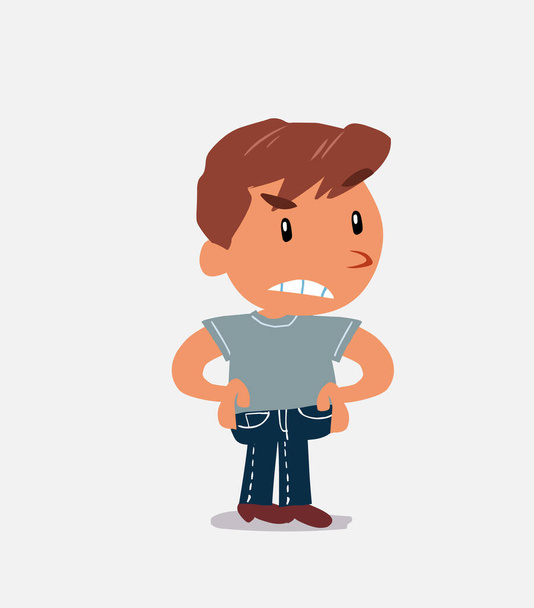 Personagem de desenho animado irritado de menino em jeans - Vetor, Imagem