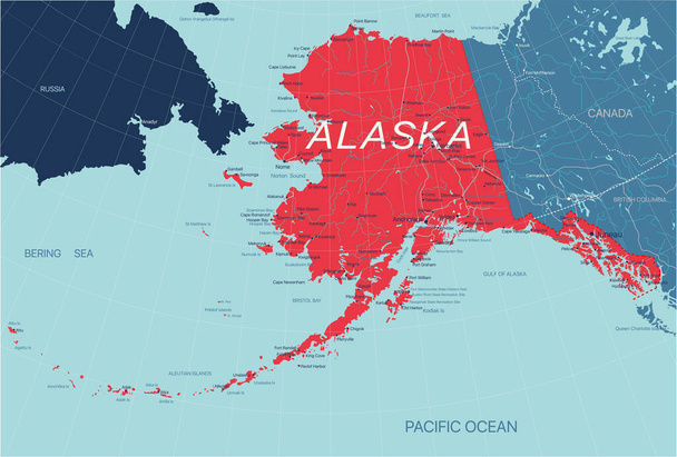 Alaskan osavaltion poliittinen kartta Yhdysvallat - Vektori, kuva
