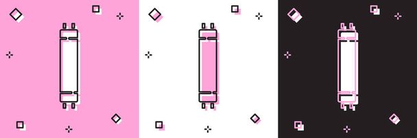Set Long Lumineszenz-Energiesparlampen-Symbol isoliert auf rosa und weißen, schwarzen Hintergrund. Vektor. - Vektor, Bild