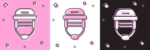 Set Hockey Helm Symbol isoliert auf rosa und weißen, schwarzen Hintergrund. Vektor. - Vektor, Bild