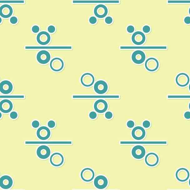 Grünpapierrolle eines Druckmaschinensymbols isoliert nahtloses Muster auf gelbem Hintergrund. Vektor. - Vektor, Bild