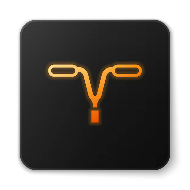 Oranje gloeiende neon Fietsstuur pictogram geïsoleerd op witte achtergrond. Zwarte vierkante knop. Vector. - Vector, afbeelding