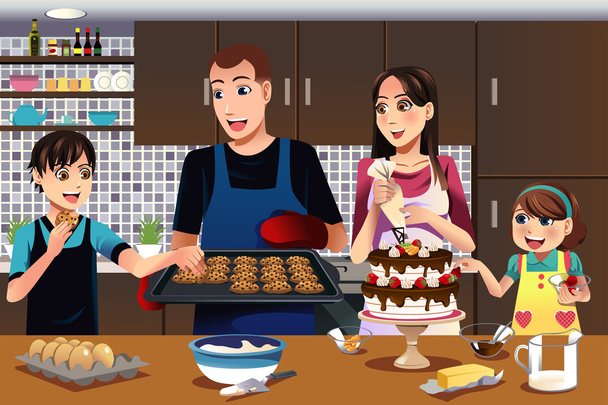 Семья на кухне - Вектор,изображение