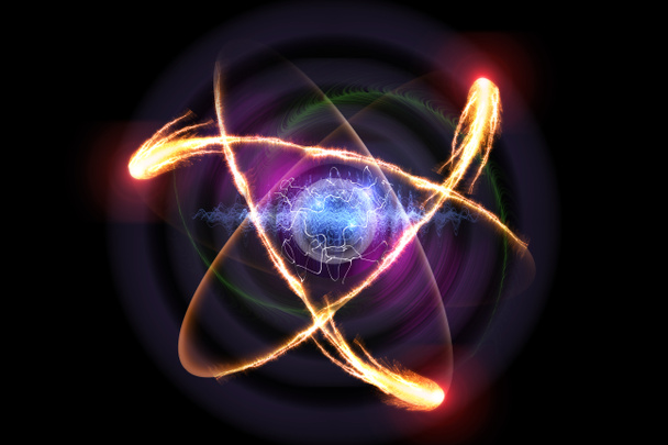 カラフルな原子粒子背景科学のクローズアップ3Dイラスト - 写真・画像