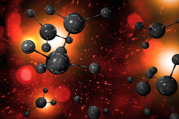 Lähikuva värikäs atomi hiukkasen taustan tieteen 3D-kuvitus - Valokuva, kuva